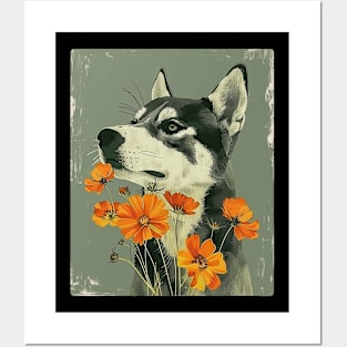 Husky Dog Flowers Photo Art Design For Dog Onwer Posters and Art